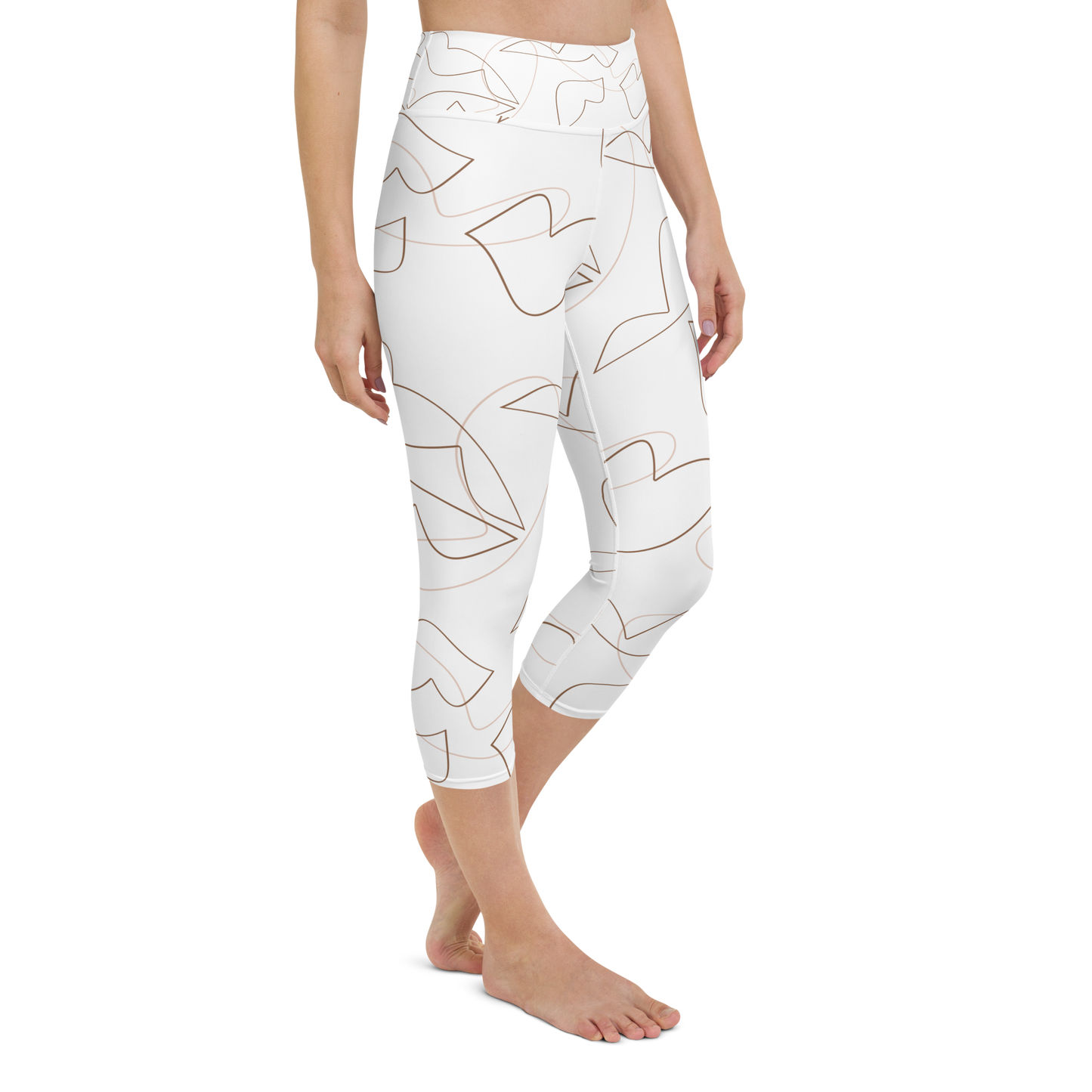 Brown & White Shapes | Abstract Patterns | All-Over Print Yoga Capri Leggings - #5