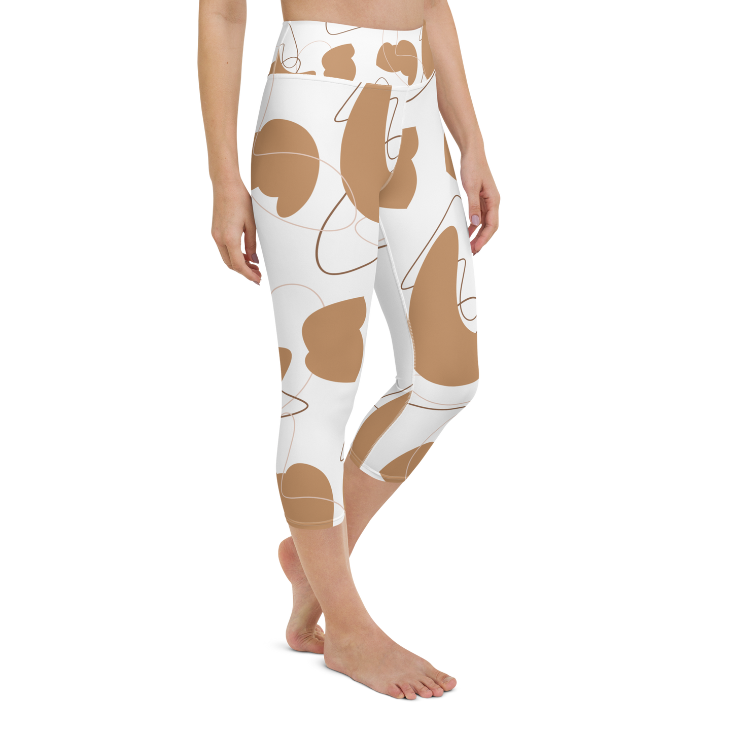 Brown & White Shapes | Abstract Patterns | All-Over Print Yoga Capri Leggings - #8