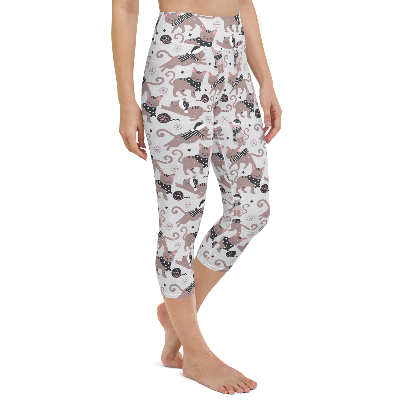 Winter Christmas Cat | Seamless Patterns | All-Over Print Yoga Capri Leggings - #1