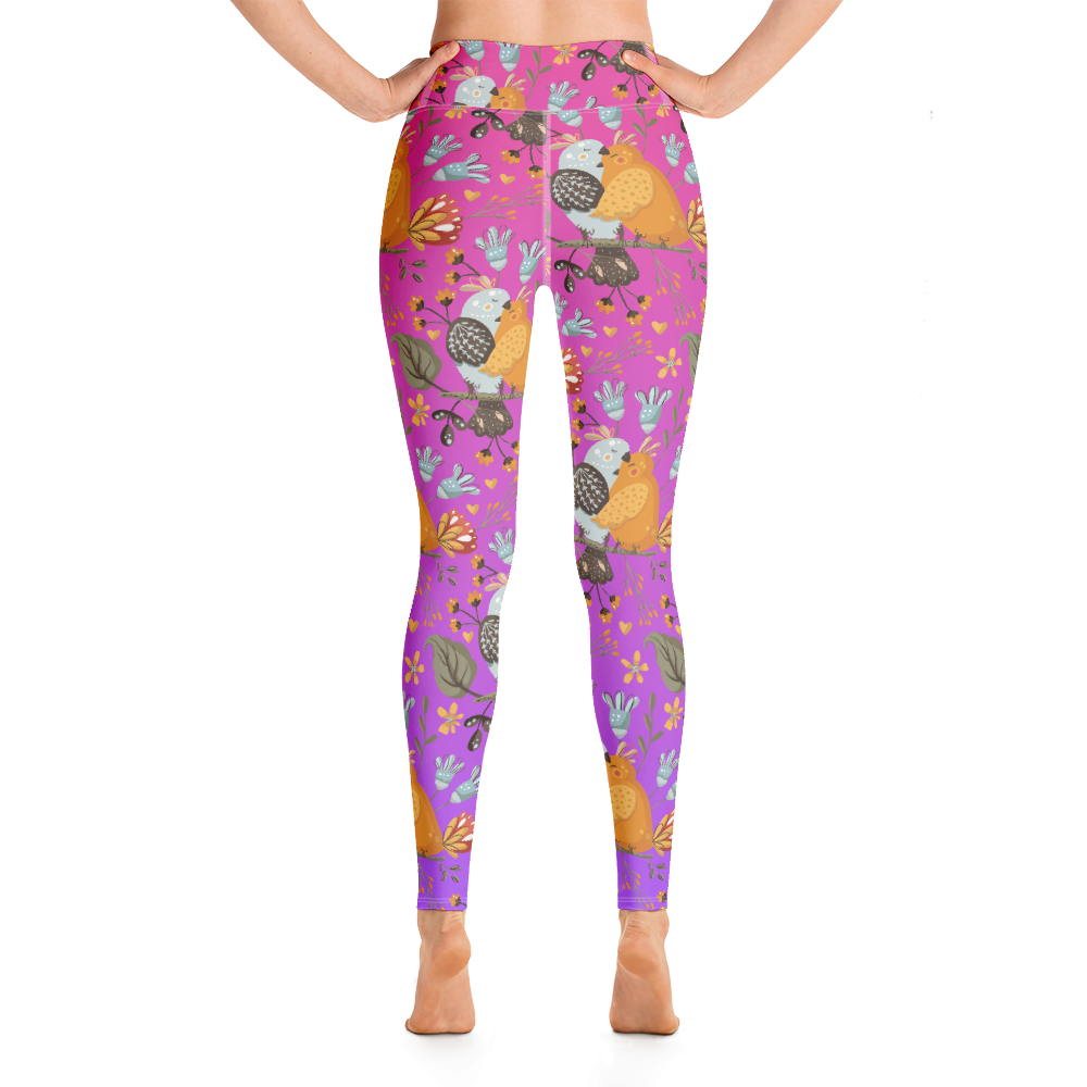 Pink & Purple | Boho Birds Pattern | Bohemian Style | All-Over Print Yoga Leggings - #5