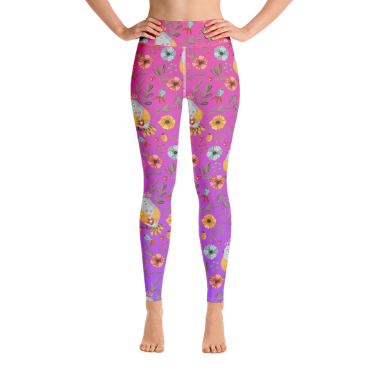 Pink & Purple | Boho Birds Pattern | Bohemian Style | All-Over Print Yoga Leggings - #3