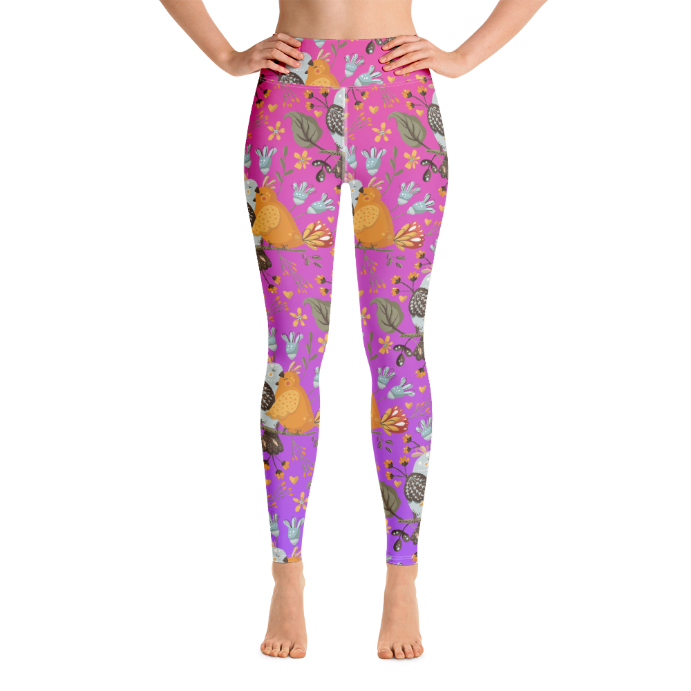 Pink & Purple | Boho Birds Pattern | Bohemian Style | All-Over Print Yoga Leggings - #5