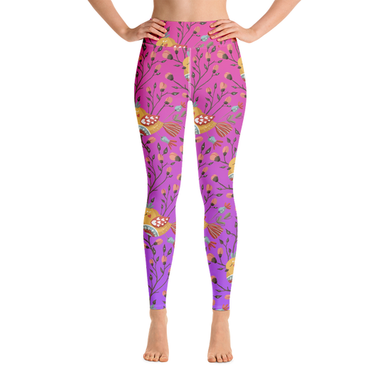 Pink & Purple | Boho Birds Pattern | Bohemian Style | All-Over Print Yoga Leggings - #7