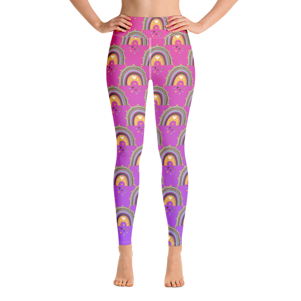 Pink & Purple | Boho Birds Pattern | Bohemian Style | All-Over Print Yoga Leggings - #10