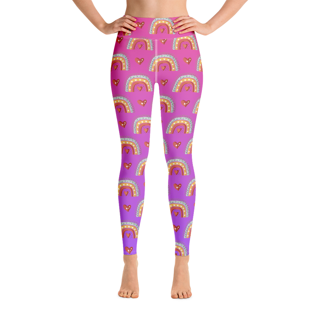 Pink & Purple | Boho Birds Pattern | Bohemian Style | All-Over Print Yoga Leggings - #9