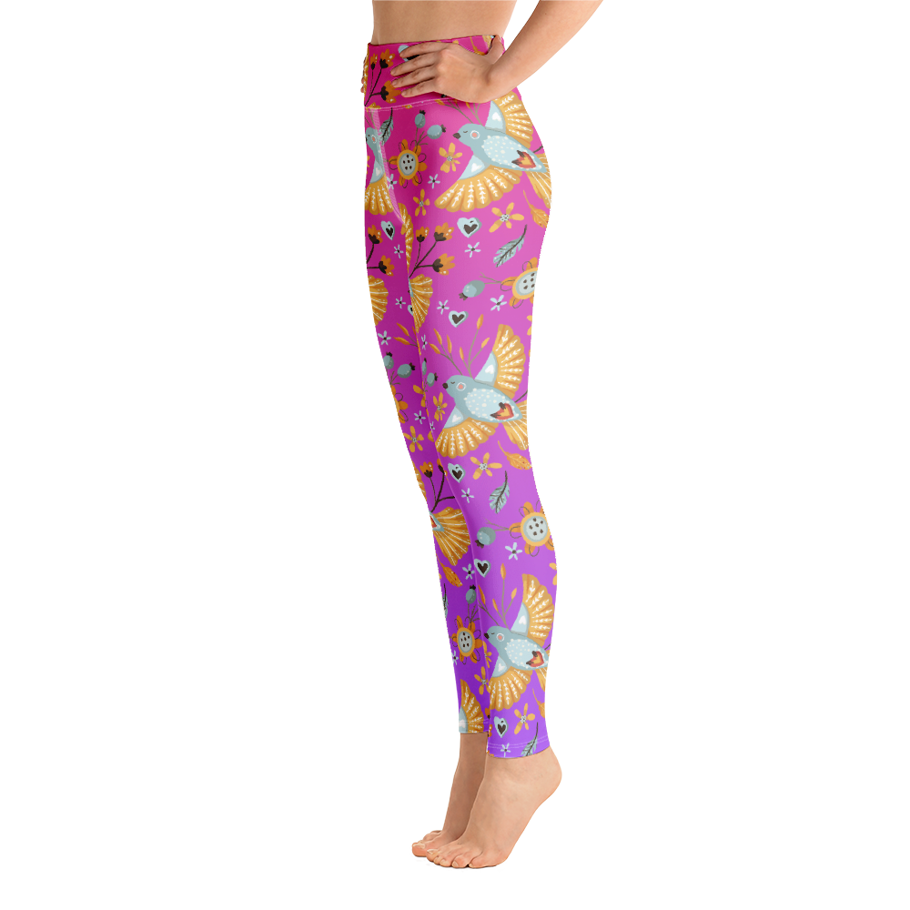 Pink & Purple | Boho Birds Pattern | Bohemian Style | All-Over Print Yoga Leggings - #8