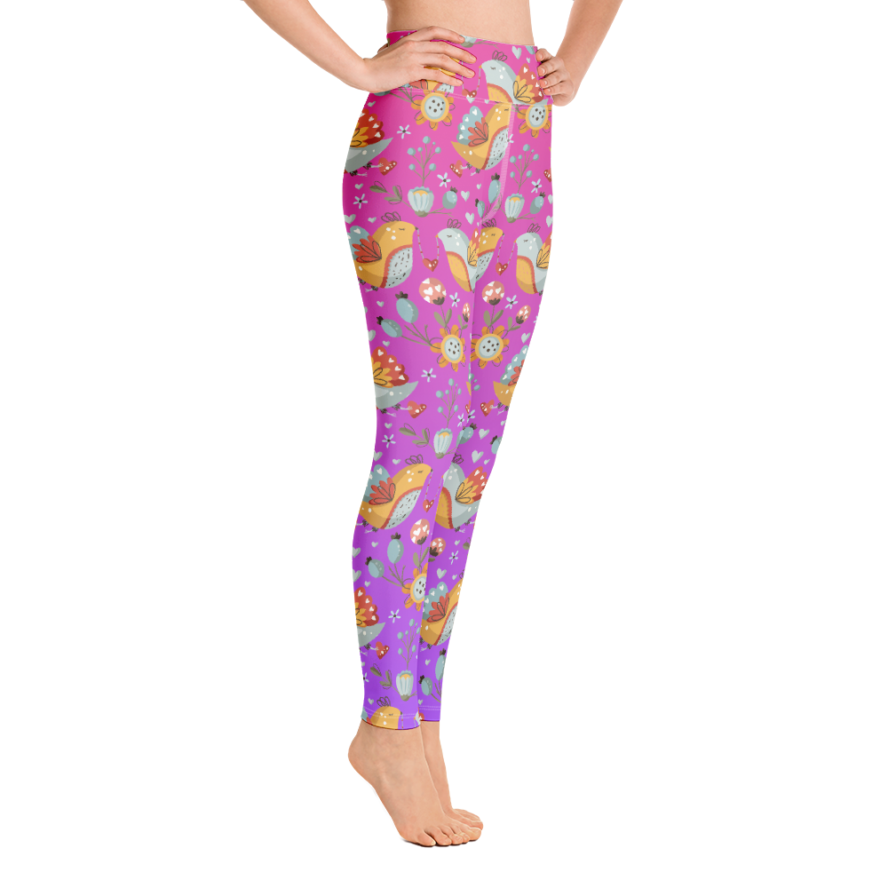 Pink & Purple | Boho Birds Pattern | Bohemian Style | All-Over Print Yoga Leggings - #2