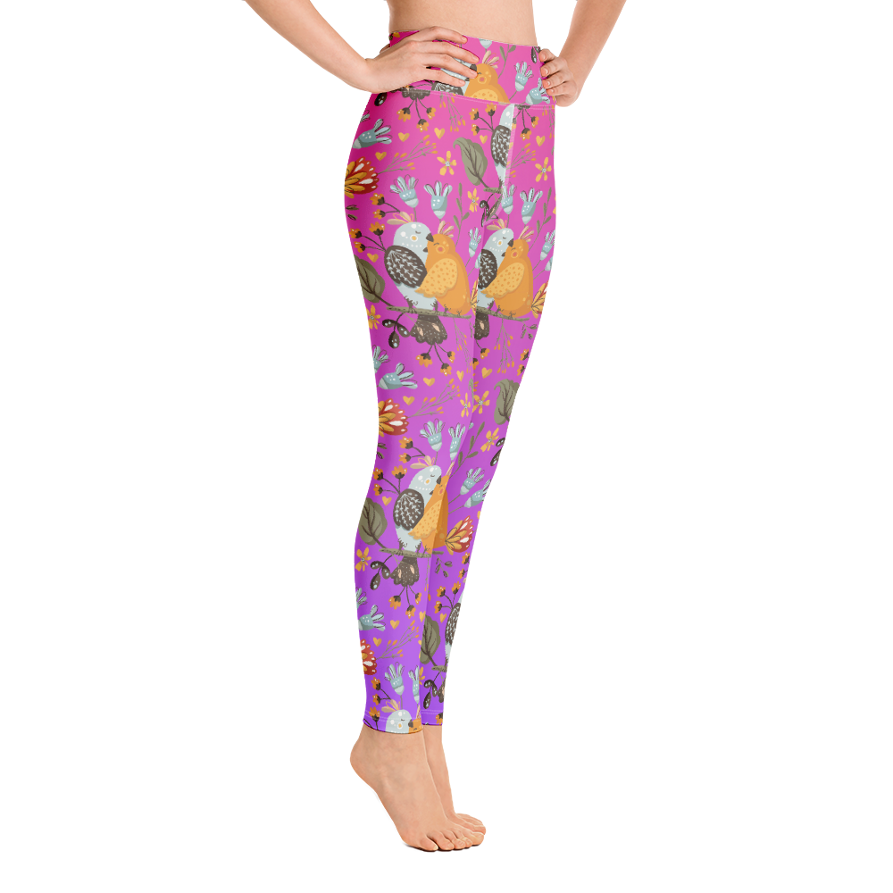 Pink & Purple | Boho Birds Pattern | Bohemian Style | All-Over Print Yoga Leggings - #5