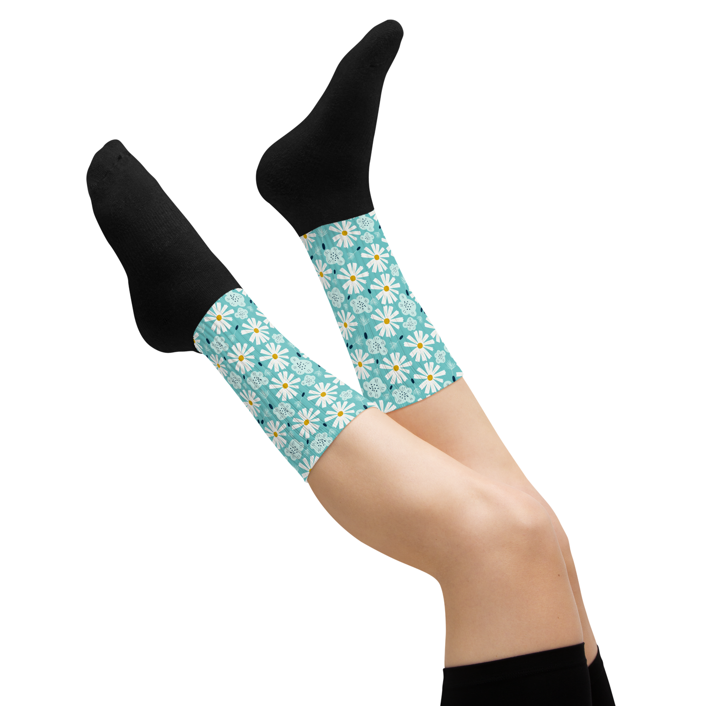 Scandinavian Spring Floral | Seamless Patterns | Black Foot Sublimated Socks - #1