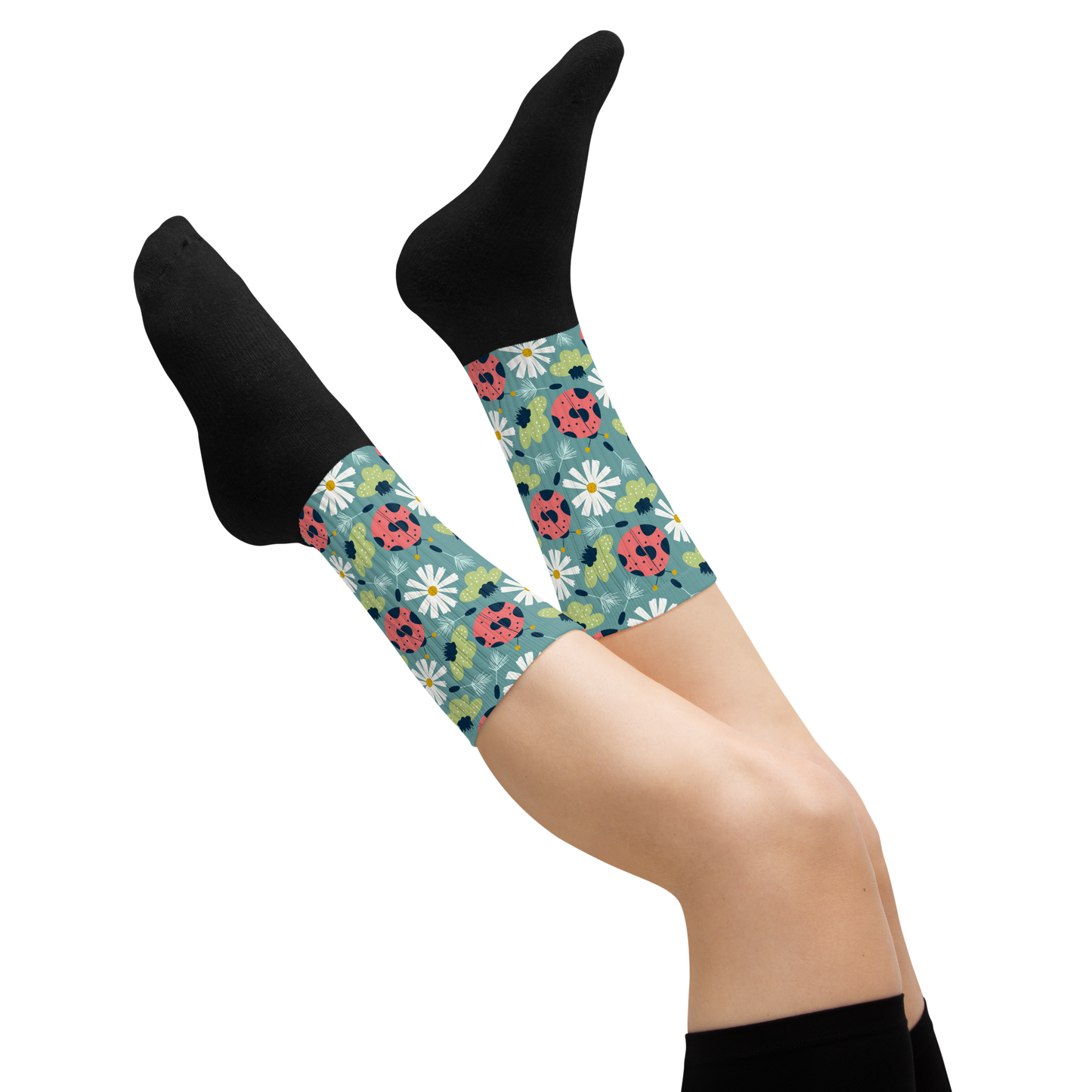 Scandinavian Spring Floral | Seamless Patterns | Black Foot Sublimated Socks - #3