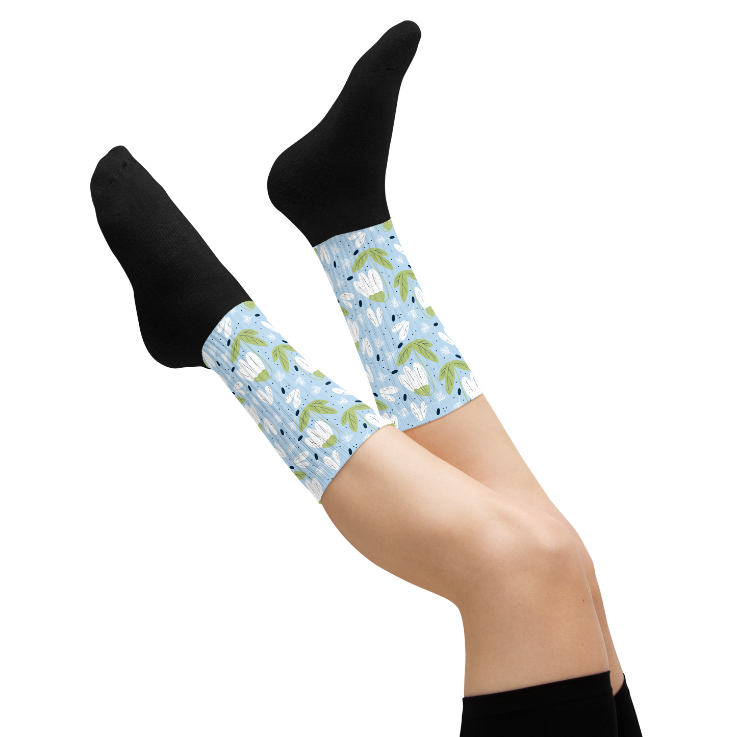 Scandinavian Spring Floral | Seamless Patterns | Black Foot Sublimated Socks - #4
