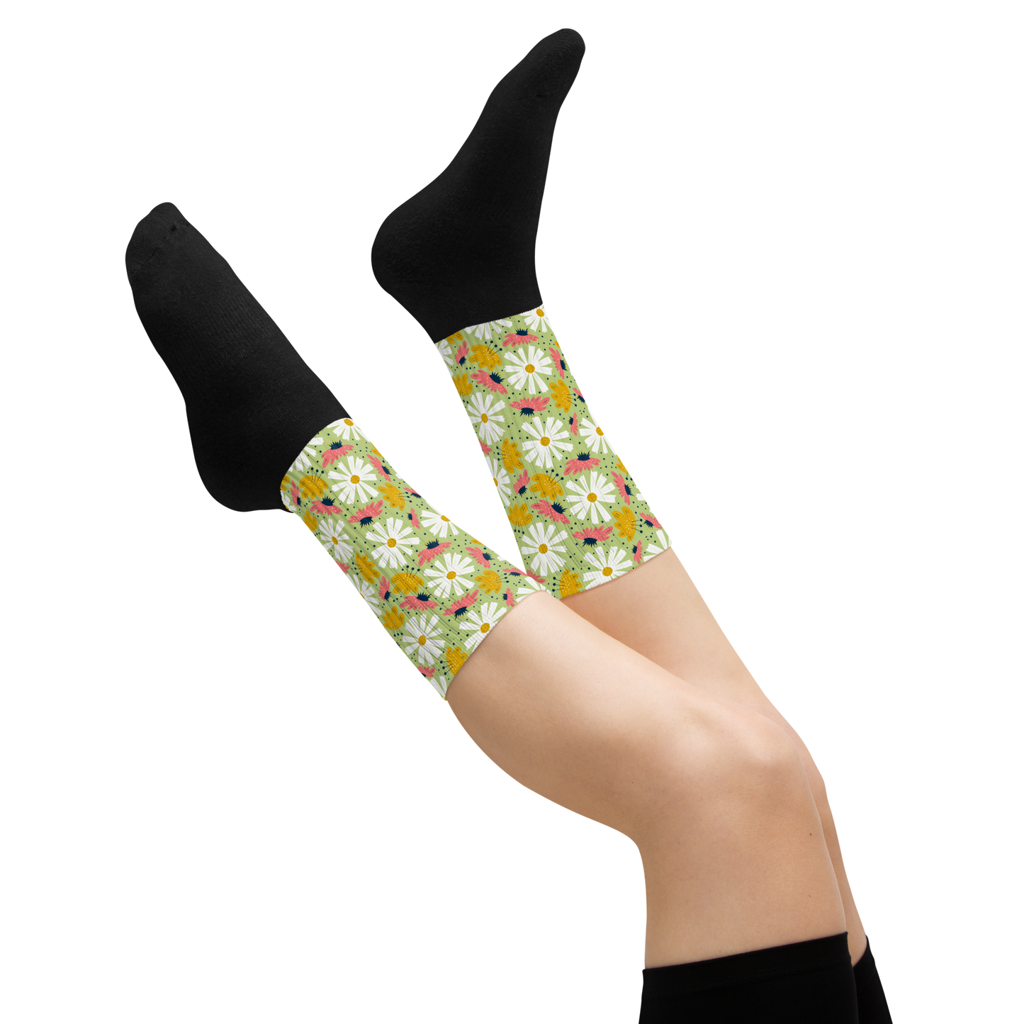 Scandinavian Spring Floral | Seamless Patterns | Black Foot Sublimated Socks - #5