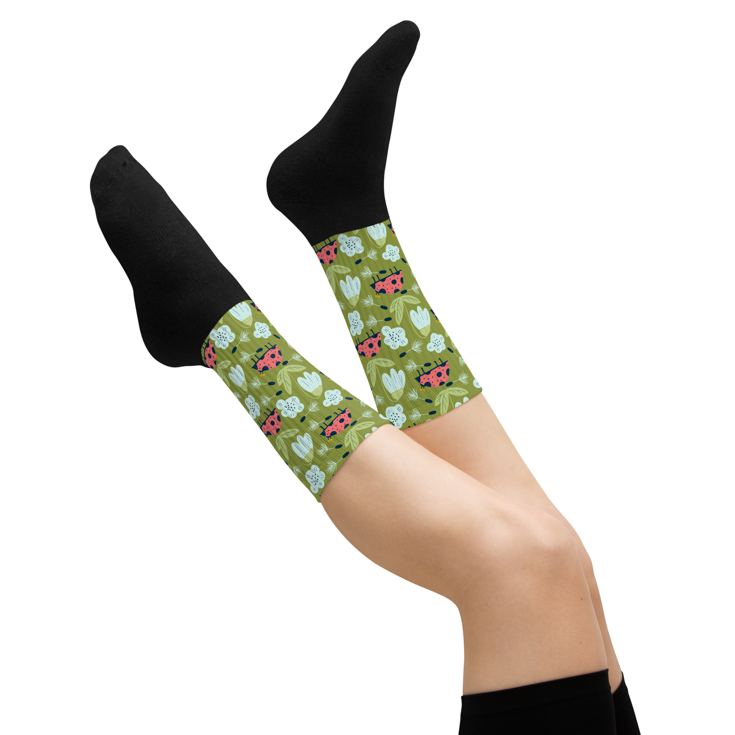 Scandinavian Spring Floral | Seamless Patterns | Black Foot Sublimated Socks - #6
