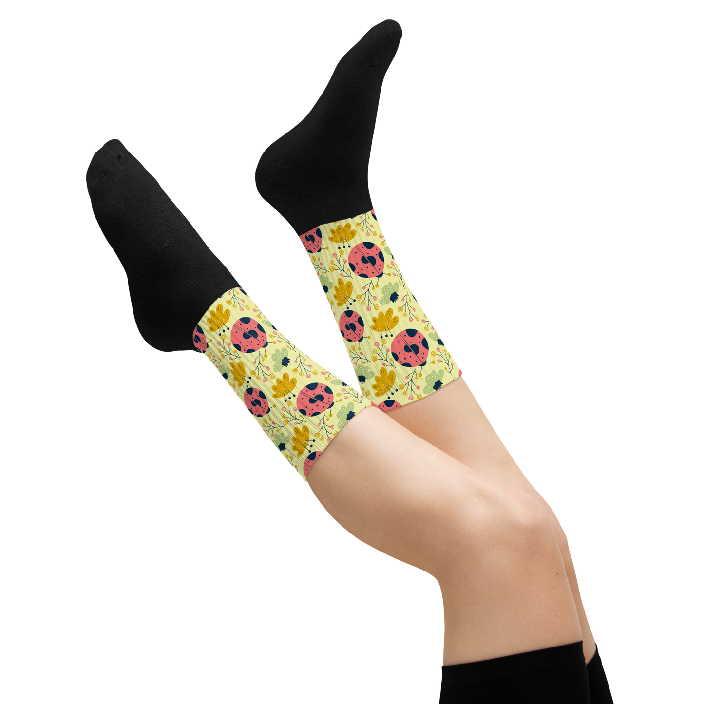 Scandinavian Spring Floral | Seamless Patterns | Black Foot Sublimated Socks - #10