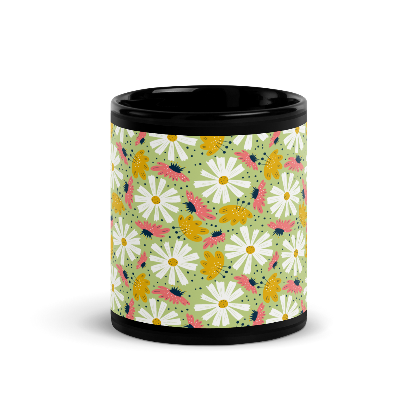 Scandinavian Spring Floral | Seamless Patterns | Black Glossy Mug - #4