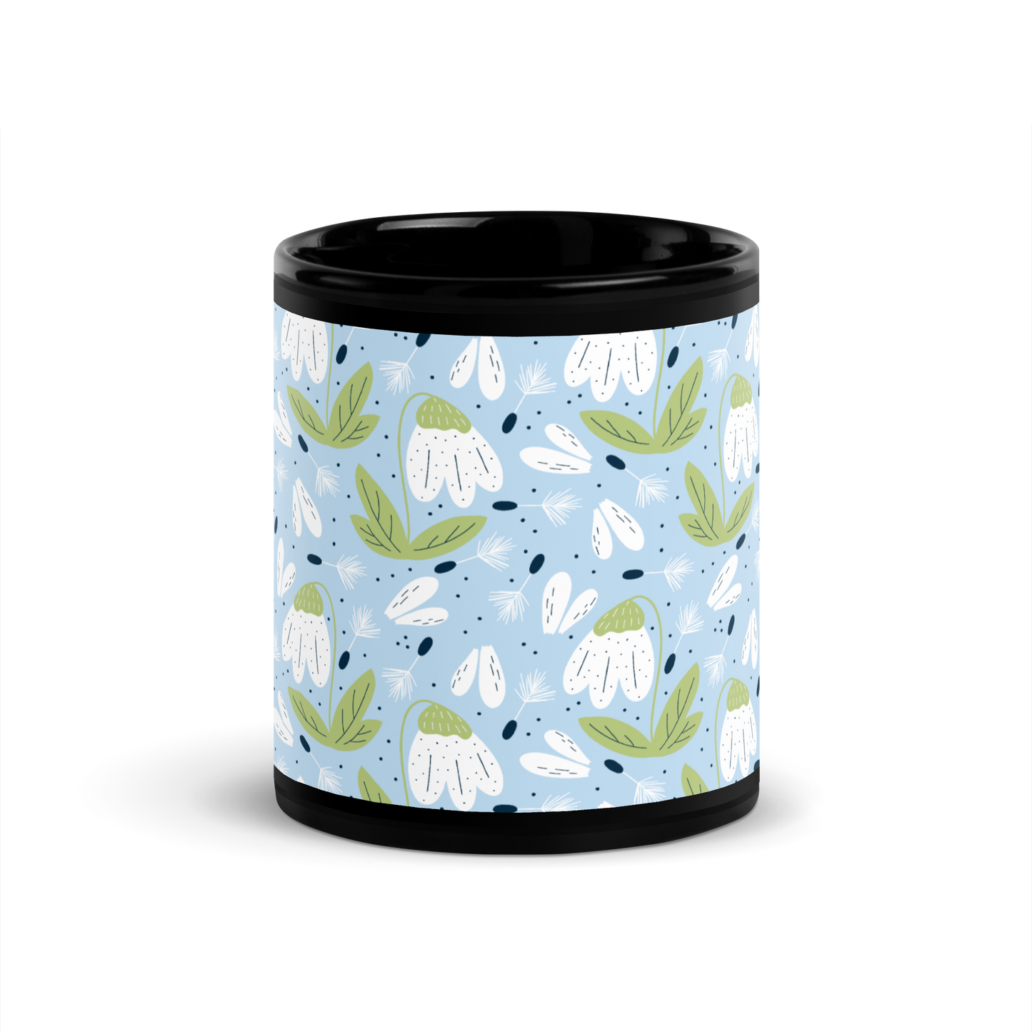 Scandinavian Spring Floral | Seamless Patterns | Black Glossy Mug - #3