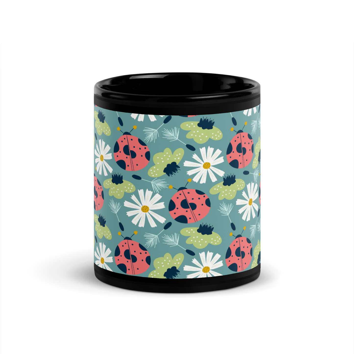 Scandinavian Spring Floral | Seamless Patterns | Black Glossy Mug - #2