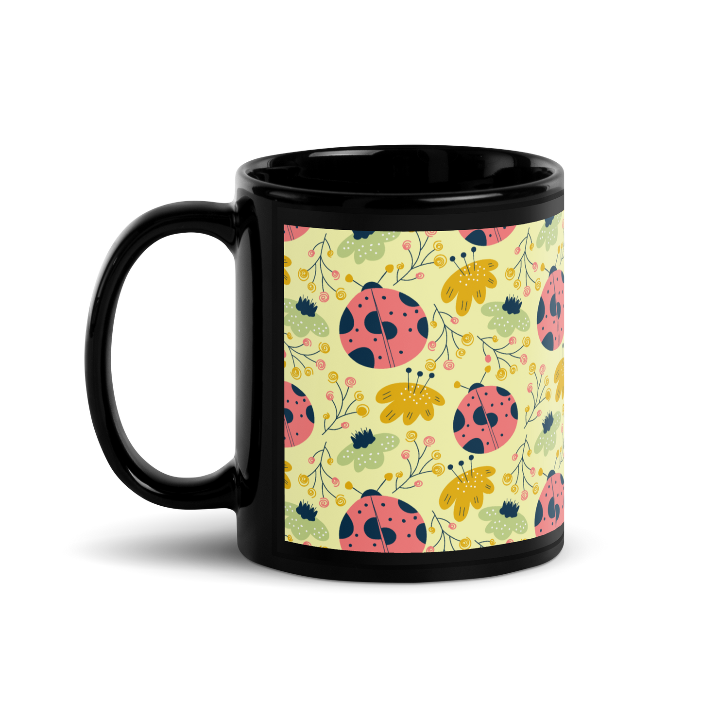 Scandinavian Spring Floral | Seamless Patterns | Black Glossy Mug - #9
