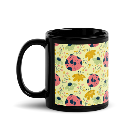 Scandinavian Spring Floral | Seamless Patterns | Black Glossy Mug - #9
