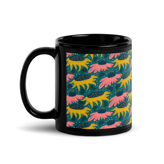 Scandinavian Spring Floral | Seamless Patterns | Black Glossy Mug - #8