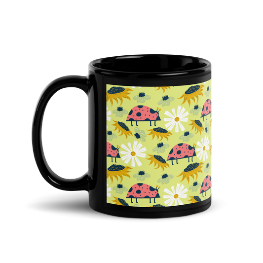 Scandinavian Spring Floral | Seamless Patterns | Black Glossy Mug - #6