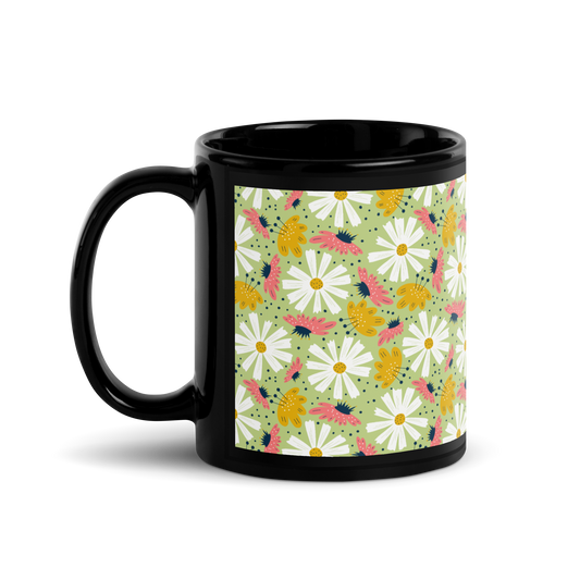 Scandinavian Spring Floral | Seamless Patterns | Black Glossy Mug - #4