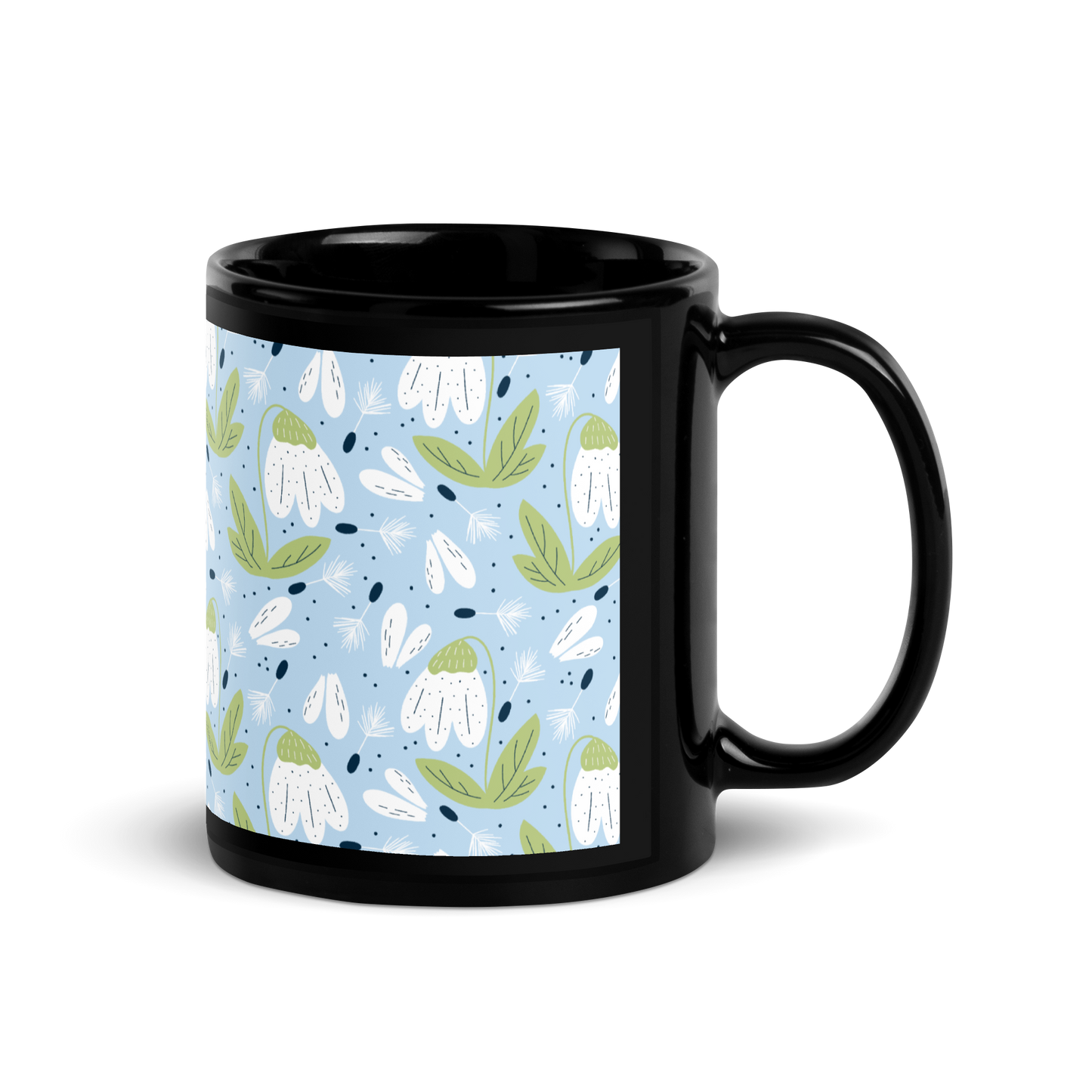 Scandinavian Spring Floral | Seamless Patterns | Black Glossy Mug - #3