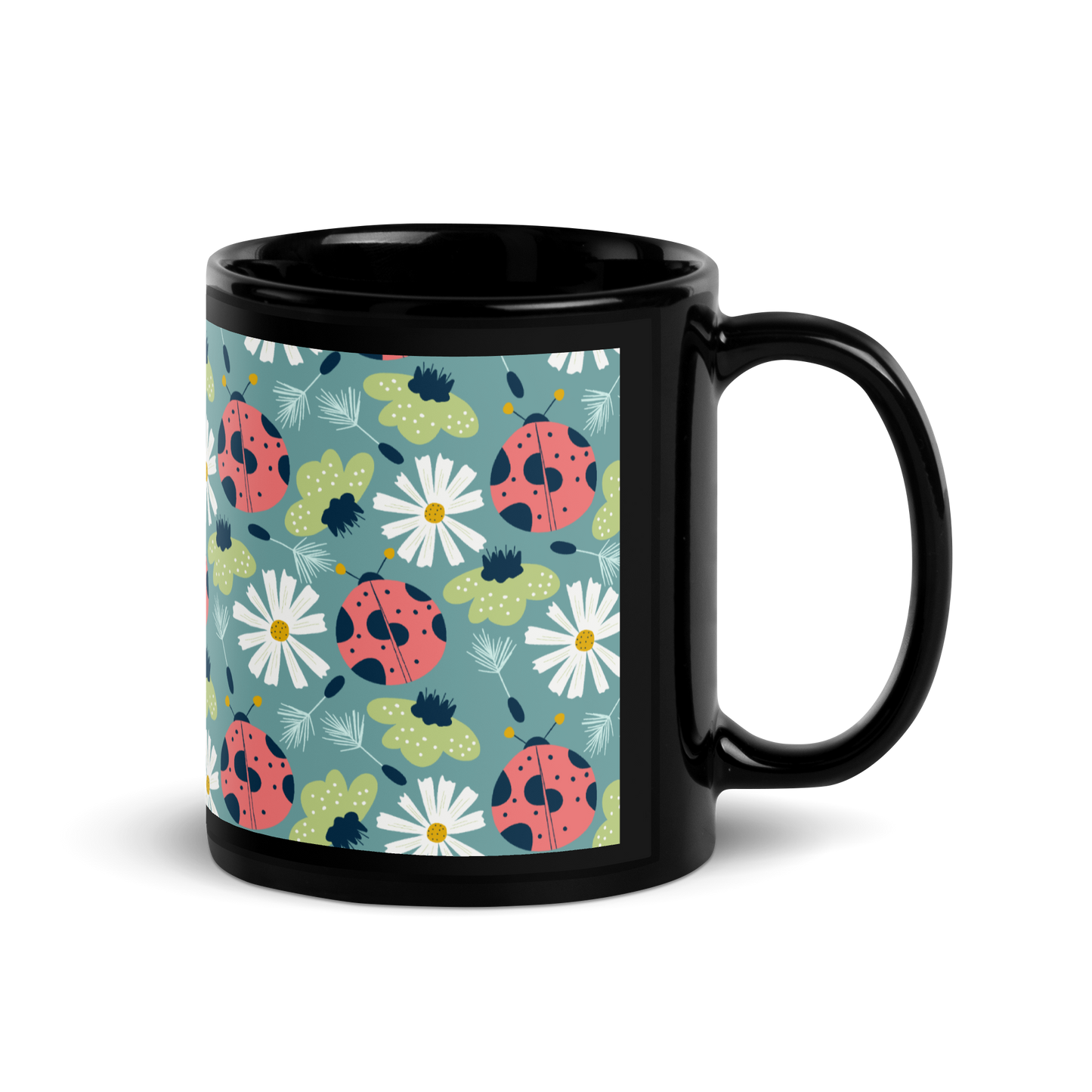 Scandinavian Spring Floral | Seamless Patterns | Black Glossy Mug - #2