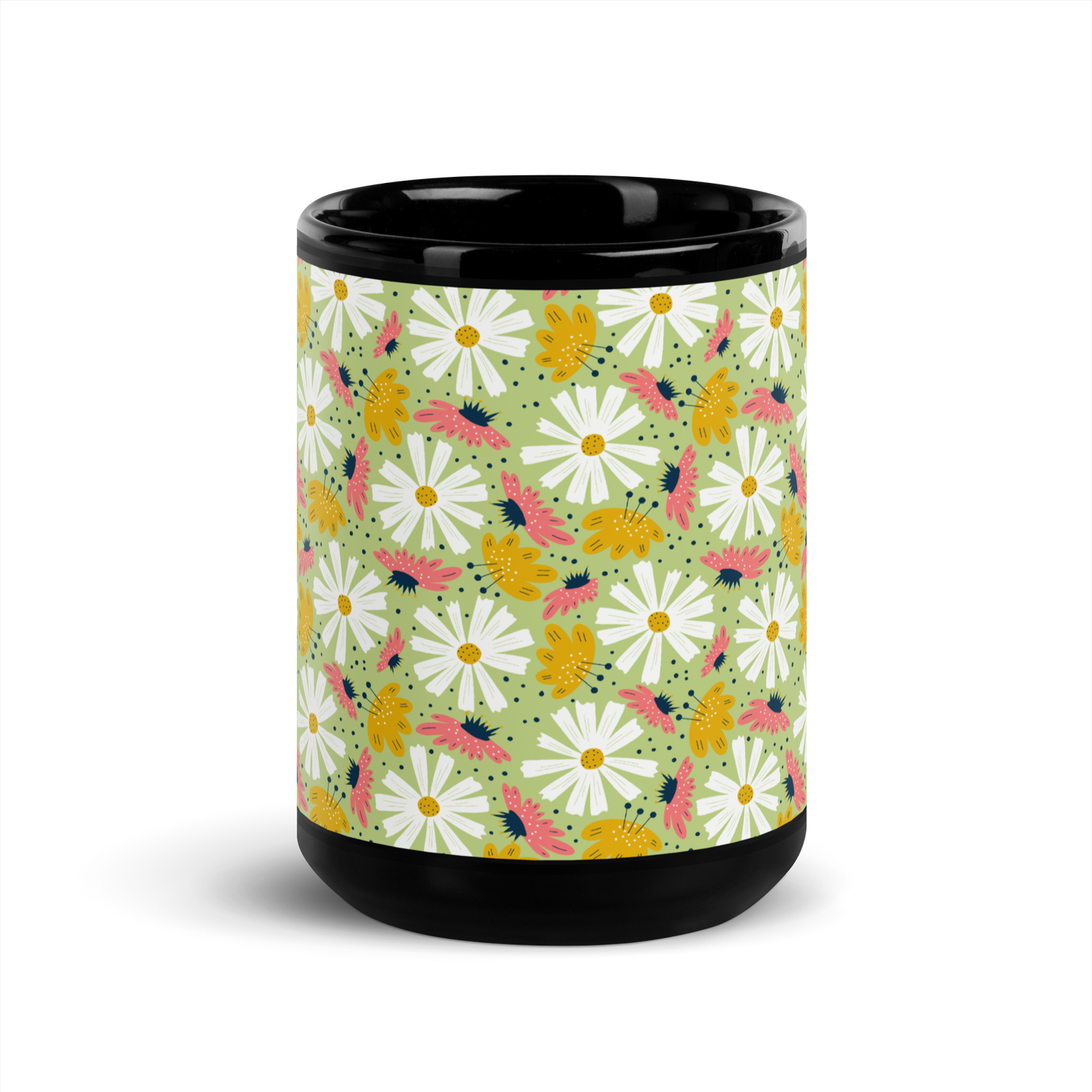 Scandinavian Spring Floral | Seamless Patterns | Black Glossy Mug - #4