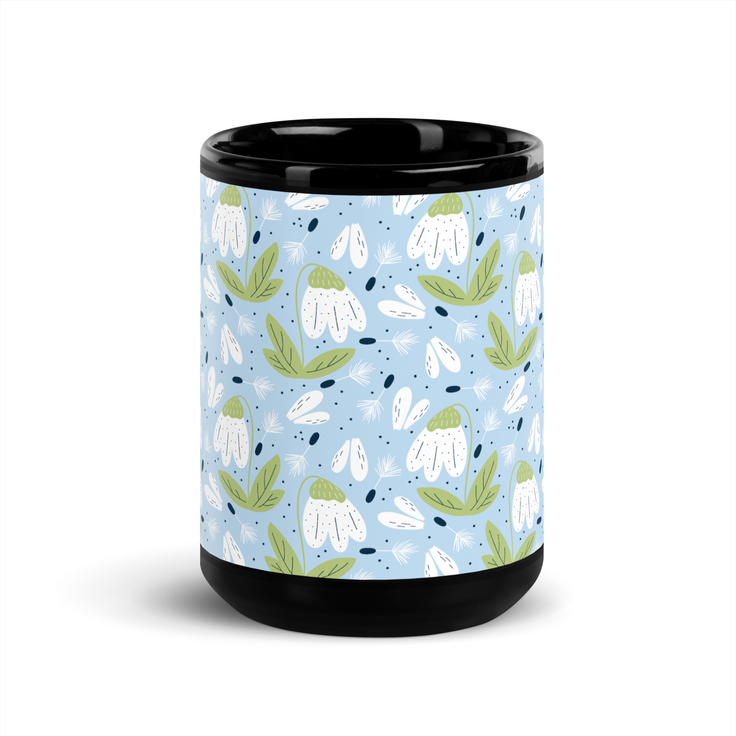 Scandinavian Spring Floral | Seamless Patterns | Black Glossy Mug - #3