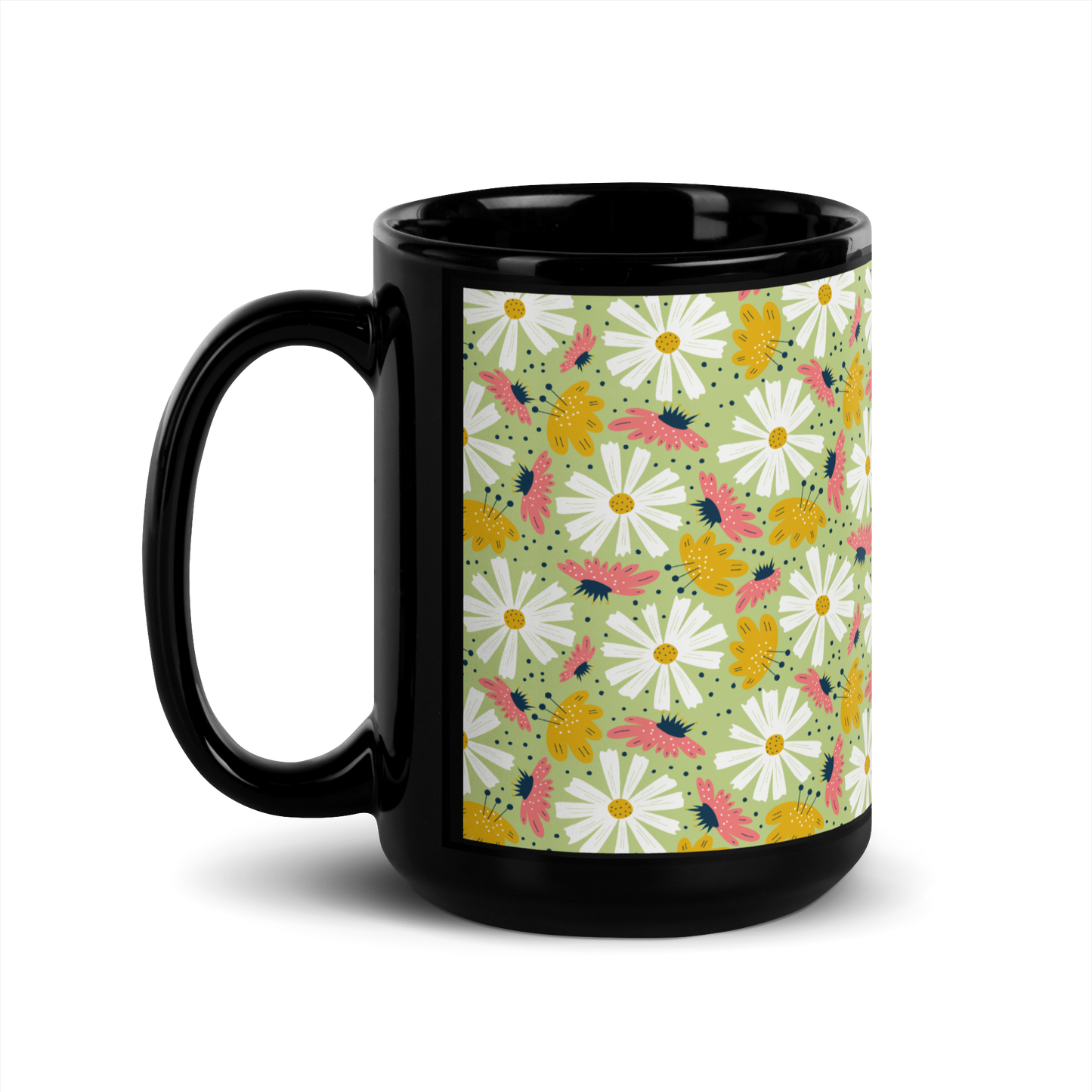 Scandinavian Spring Floral | Seamless Patterns | Black Glossy Mug - #4