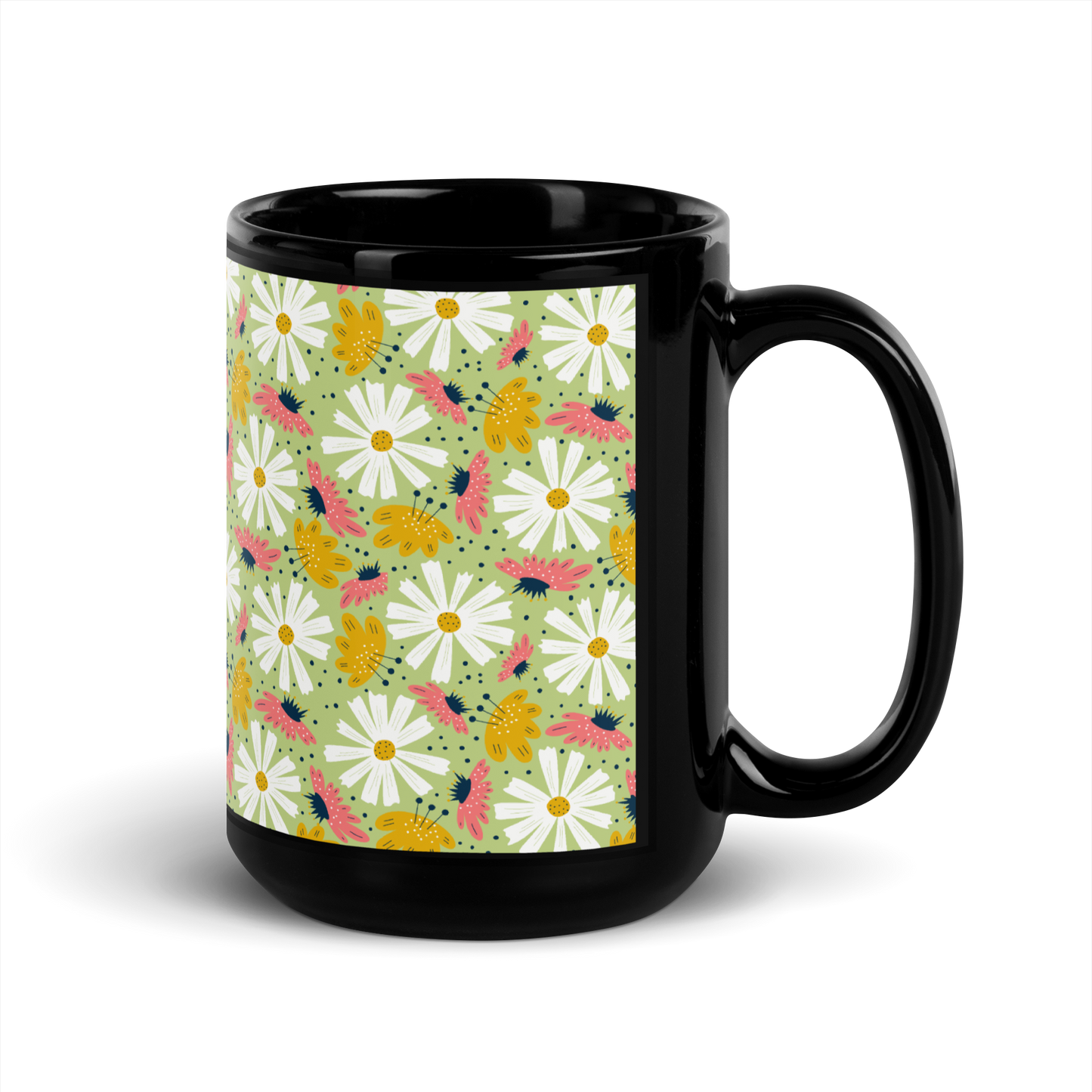 Scandinavian Spring Floral | Seamless Patterns | Black Glossy Mug - #4