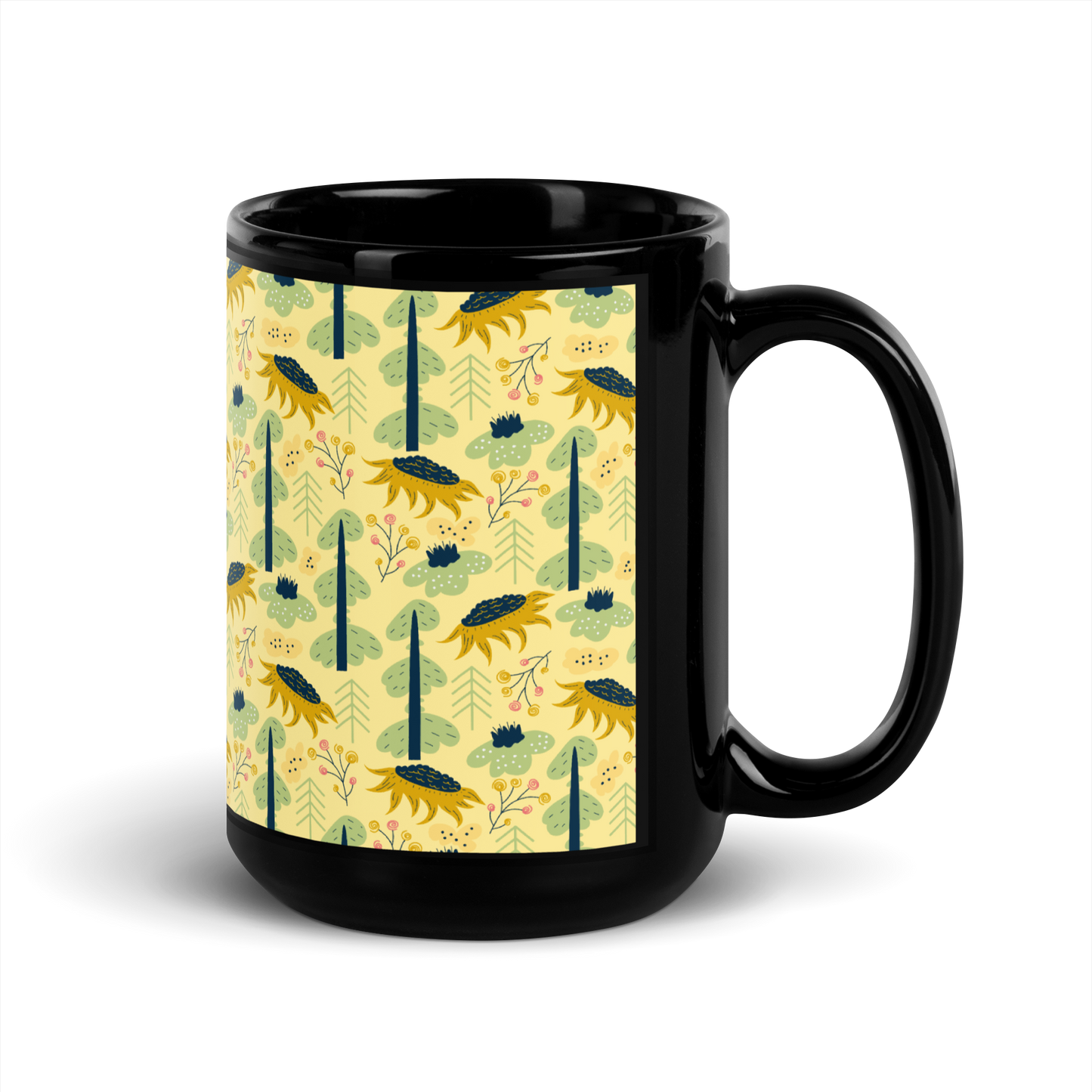 Scandinavian Spring Floral | Seamless Patterns | Black Glossy Mug - #1