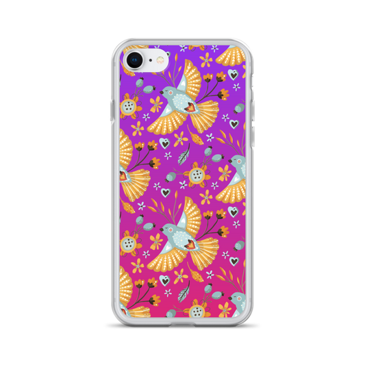 Pink & Purple | Boho Birds Pattern | Bohemian Style | iPhone Case - #1