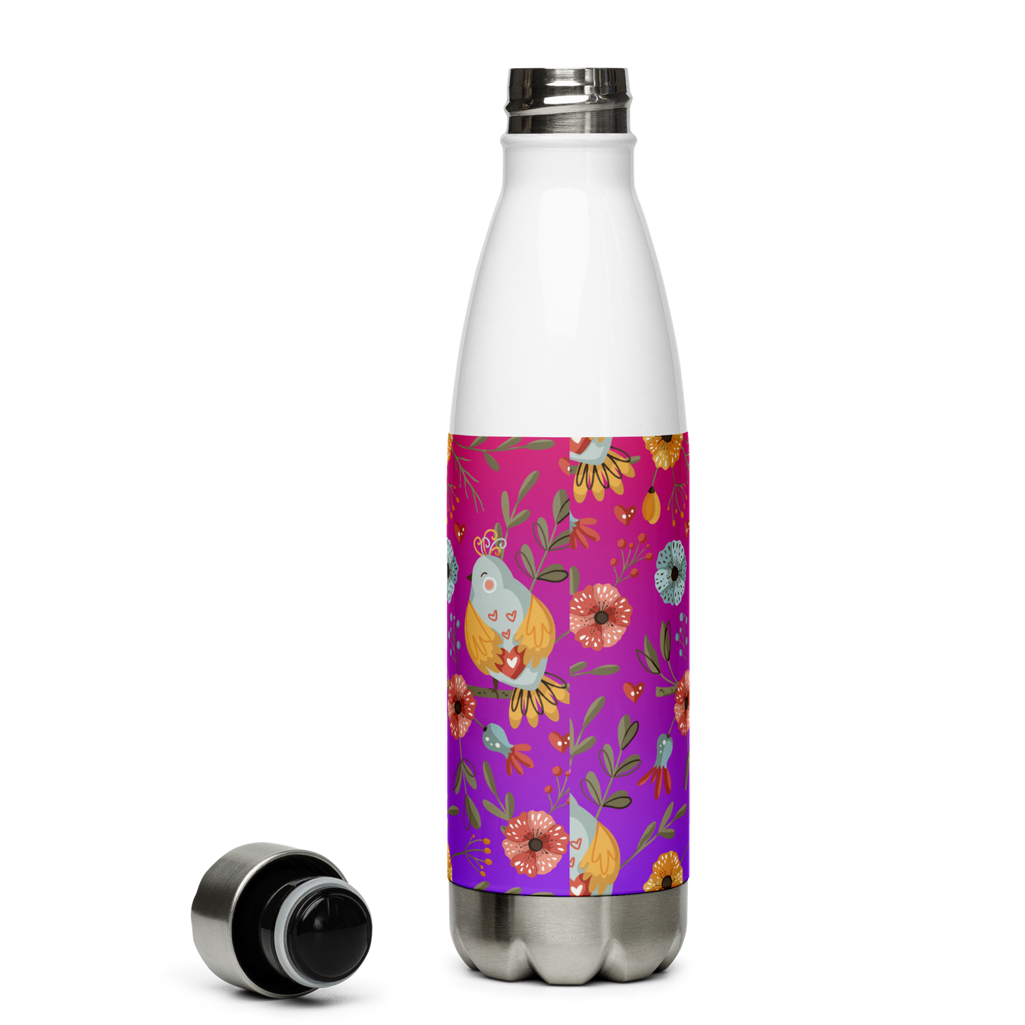 Pink & Purple | Boho Birds Pattern | Bohemian Style | Stainless Steel Water Bottle - #5