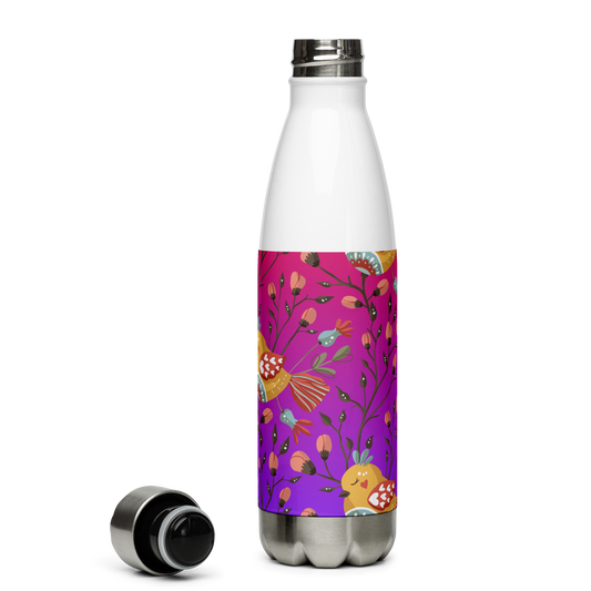 Pink & Purple | Boho Birds Pattern | Bohemian Style | Stainless Steel Water Bottle - #4