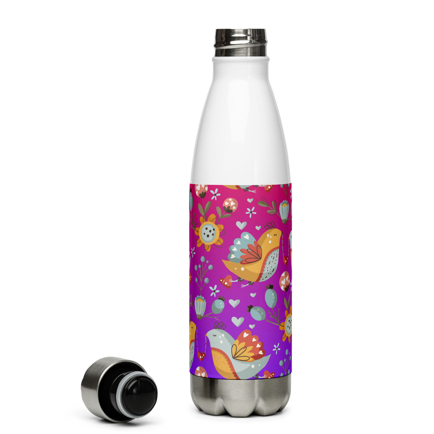 Pink & Purple | Boho Birds Pattern | Bohemian Style | Stainless Steel Water Bottle - #2