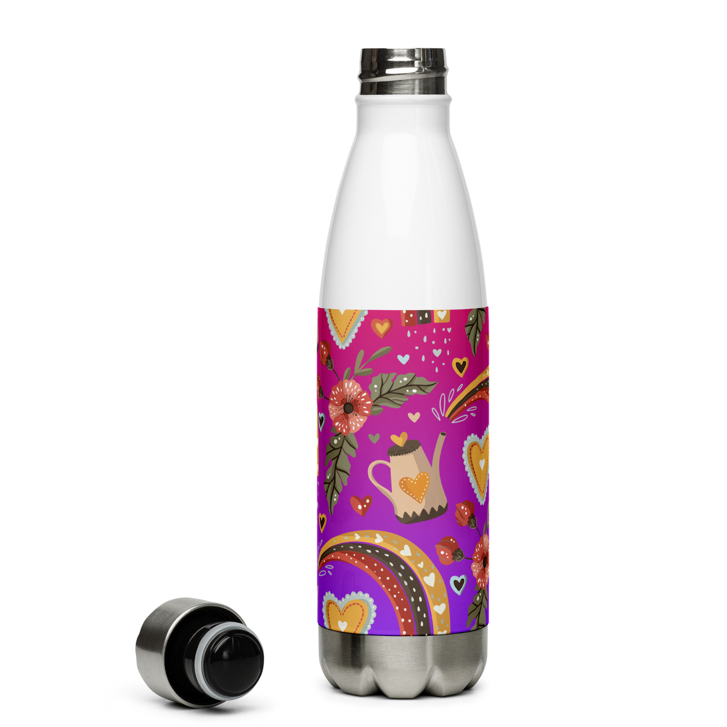 Pink & Purple | Boho Birds Pattern | Bohemian Style | Stainless Steel Water Bottle - #6