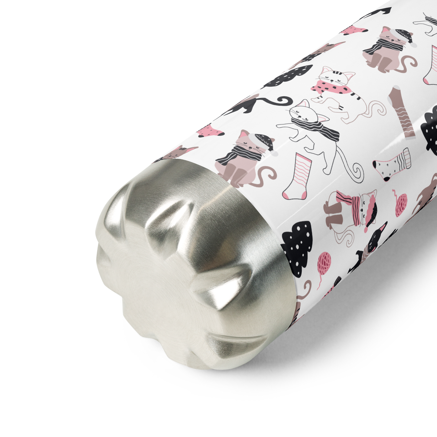 Winter Christmas Cat | Seamless Patterns | Stainless Steel Water Bottle - #3