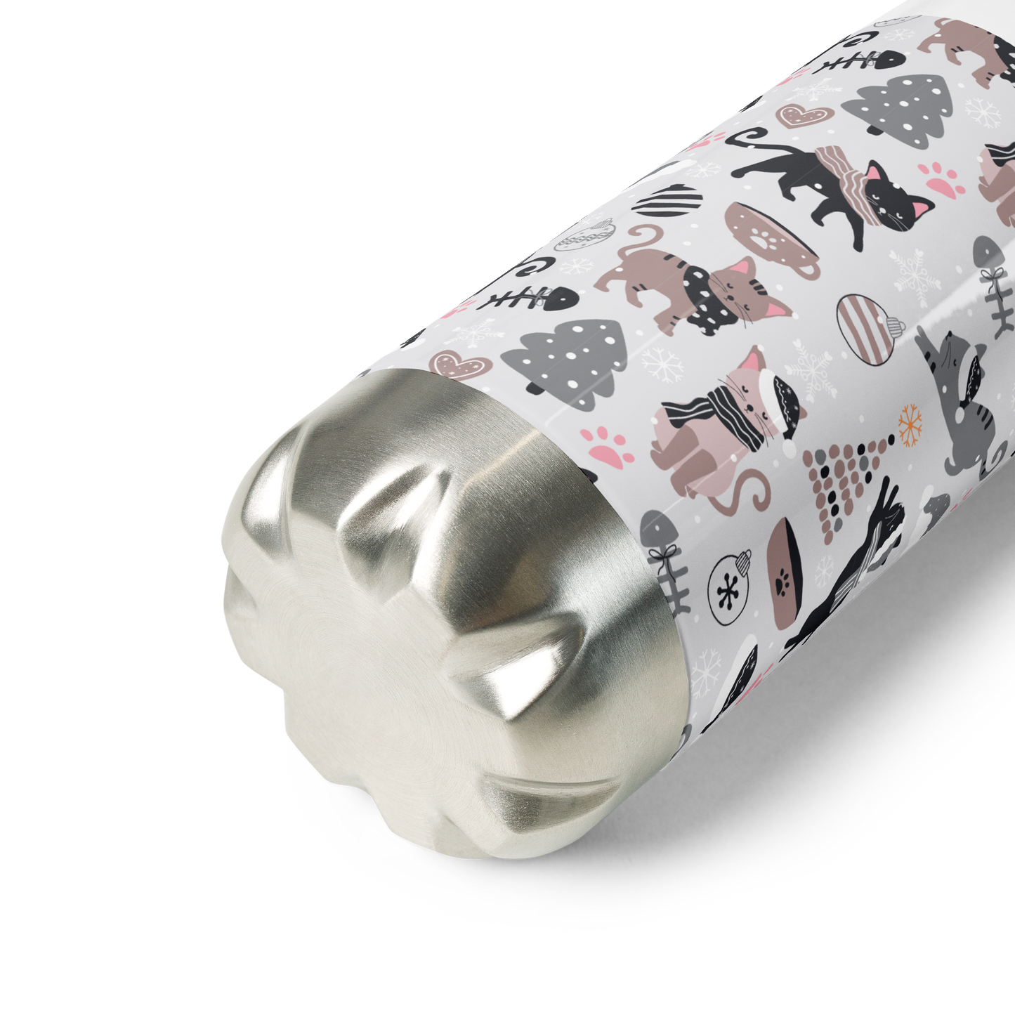 Winter Christmas Cat | Seamless Patterns | Stainless Steel Water Bottle - #6