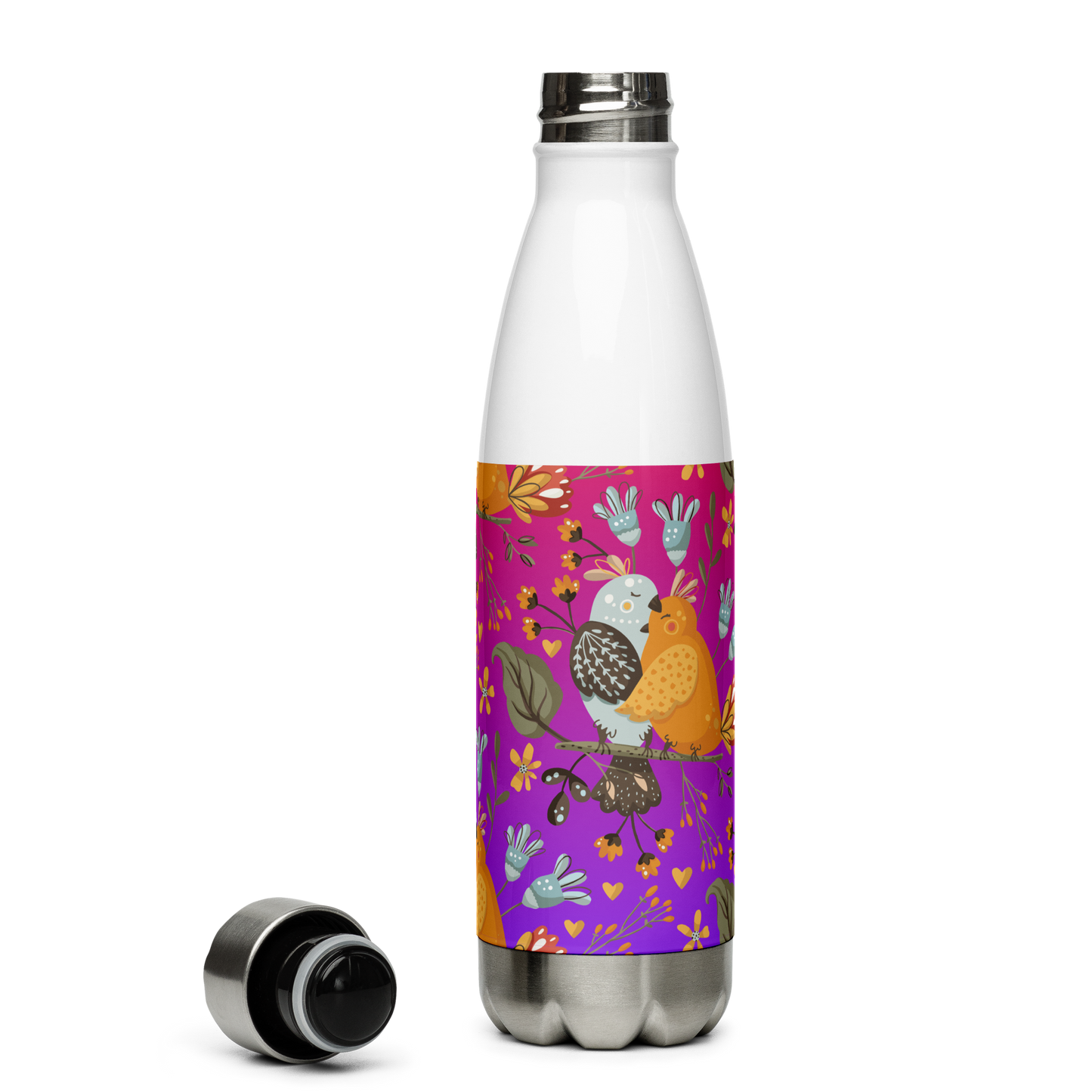 Pink & Purple | Boho Birds Pattern | Bohemian Style | Stainless Steel Water Bottle - #3