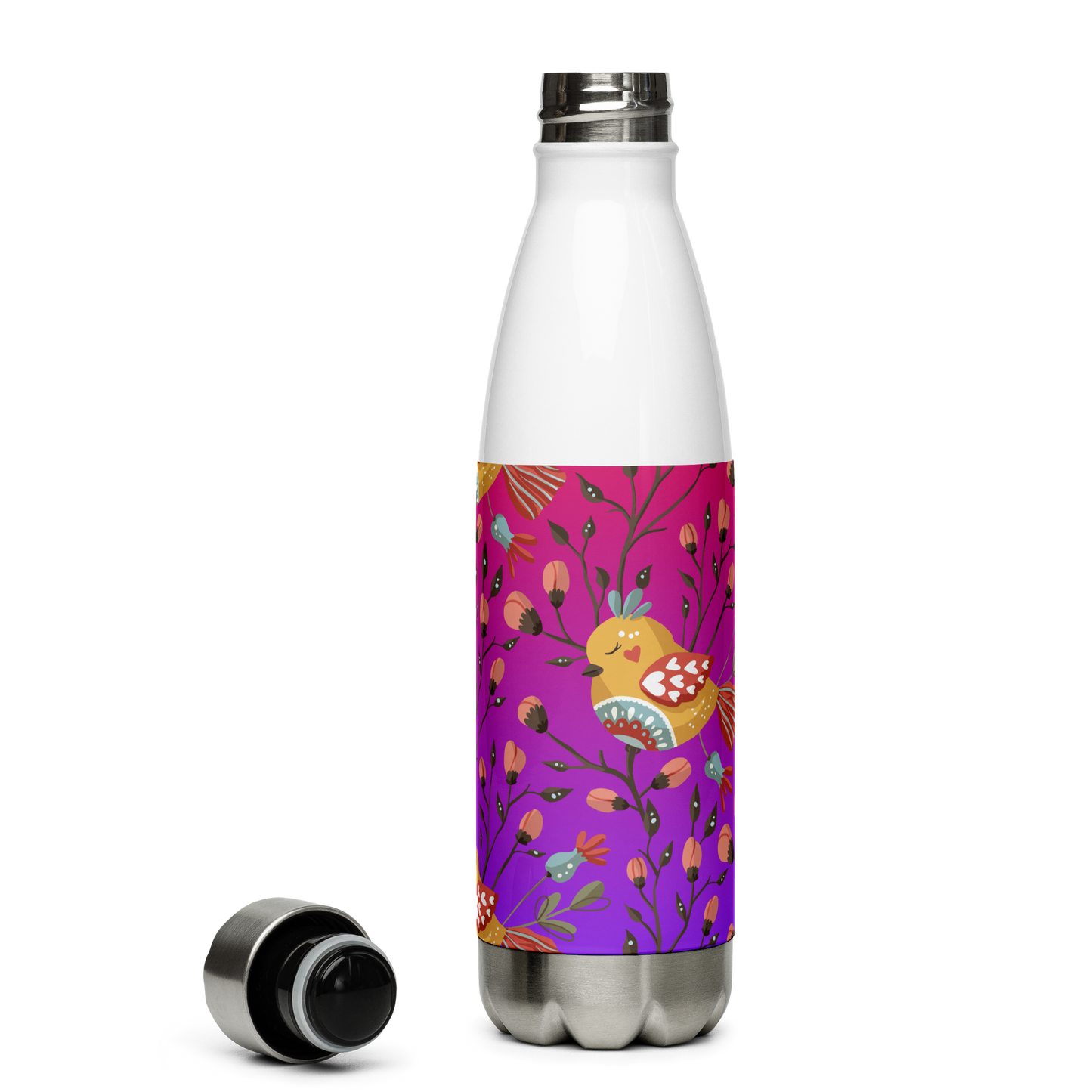 Pink & Purple | Boho Birds Pattern | Bohemian Style | Stainless Steel Water Bottle - #4
