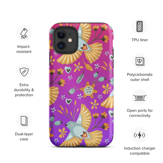 Pink & Purple | Boho Birds Pattern | Bohemian Style | Tough iPhone Case - #1