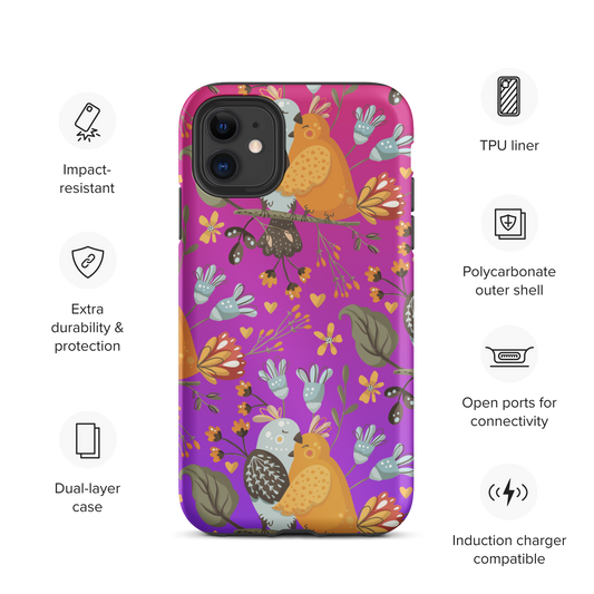 Pink & Purple | Boho Birds Pattern | Bohemian Style | Tough iPhone Case - #4