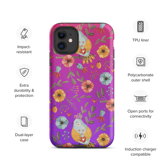 Pink & Purple | Boho Birds Pattern | Bohemian Style | Tough iPhone Case - #5