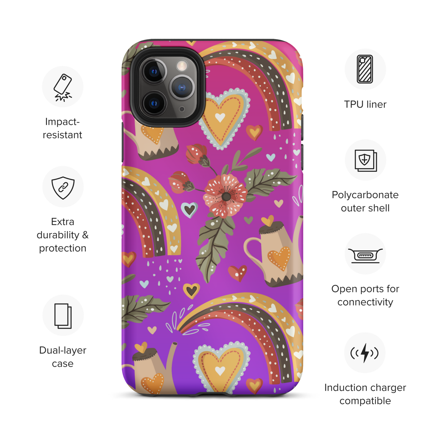 Pink & Purple | Boho Birds Pattern | Bohemian Style | Tough iPhone Case - #6