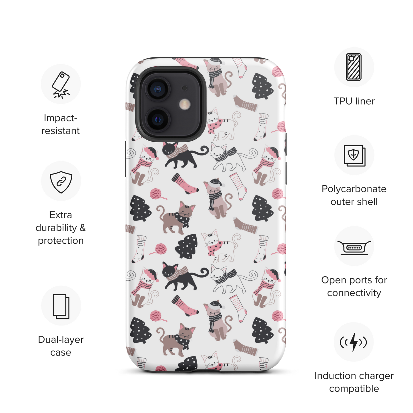 Winter Christmas Cat | Seamless Patterns | Tough iPhone Case - #3