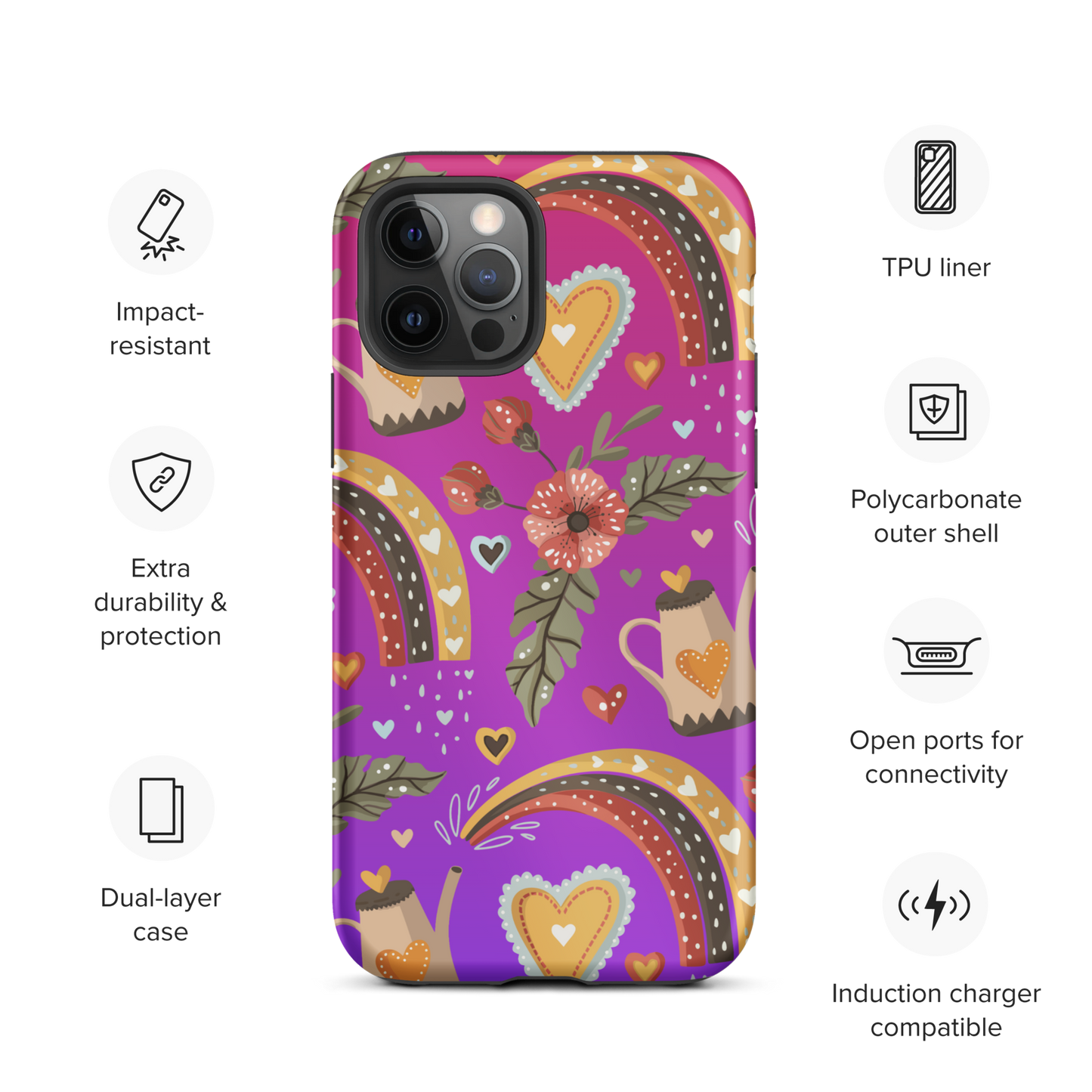 Pink & Purple | Boho Birds Pattern | Bohemian Style | Tough iPhone Case - #6