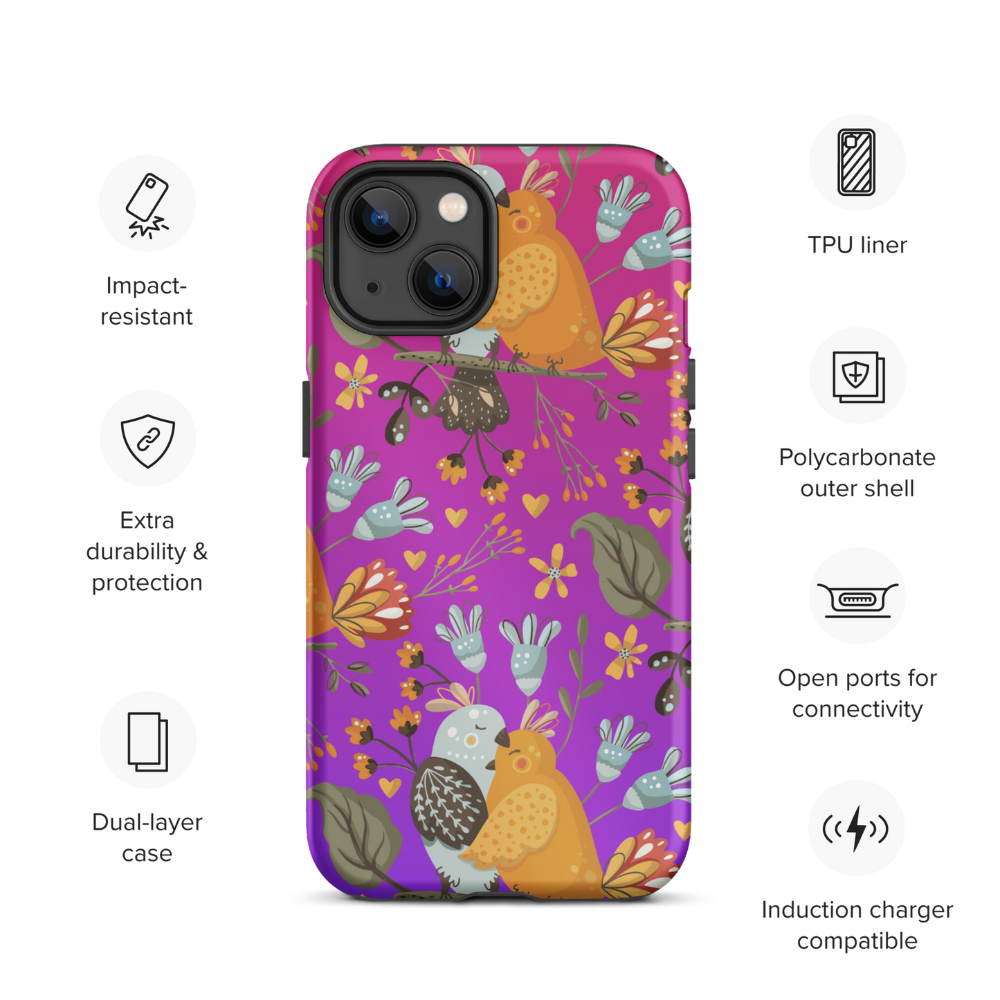 Pink & Purple | Boho Birds Pattern | Bohemian Style | Tough iPhone Case - #4