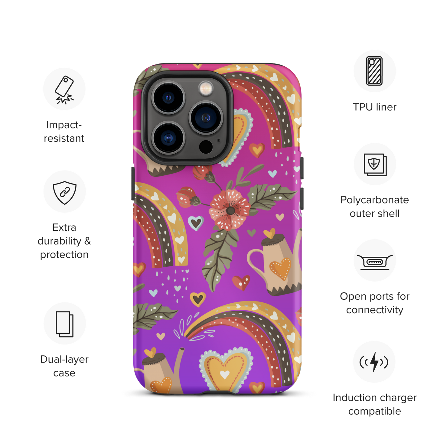 Pink & Purple | Boho Birds Pattern | Bohemian Style | Tough iPhone Case - #6